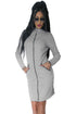 Sexy Gray Full-length Zipped Front High Neck Long Sleeve Dress